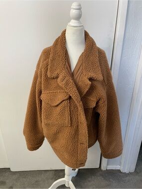 American Eagle Brown Oversized Cropped Teddy Coat Size XXL